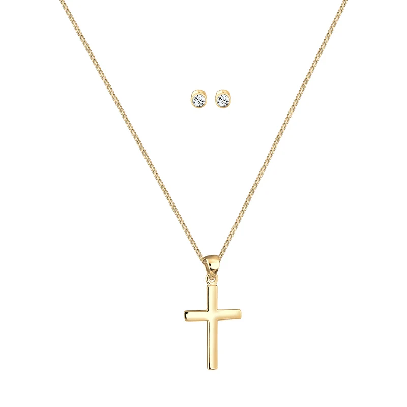 Schmuckset Kreuz | Mit Kristallen von Swarovski® (Weiß)