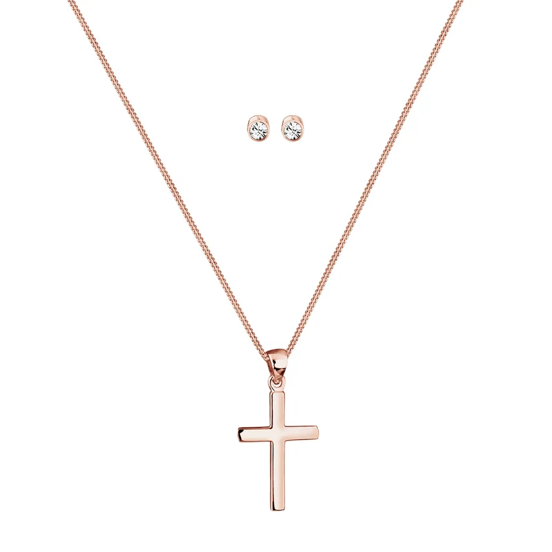 Schmuckset Kreuz | Mit Kristallen von Swarovski® (Weiß)