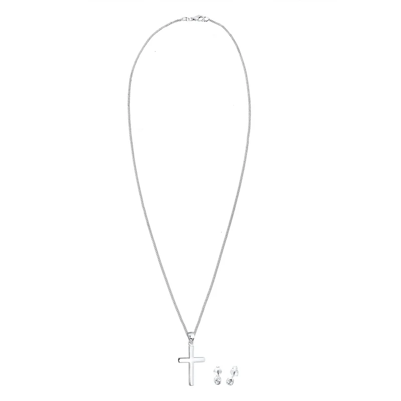 Schmuckset Kreuz | Mit Kristallen von Swarovski® (Weiß)