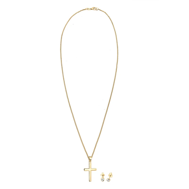 Schmuckset Kreuz | Mit Kristallen von Swarovski® (Weiß)