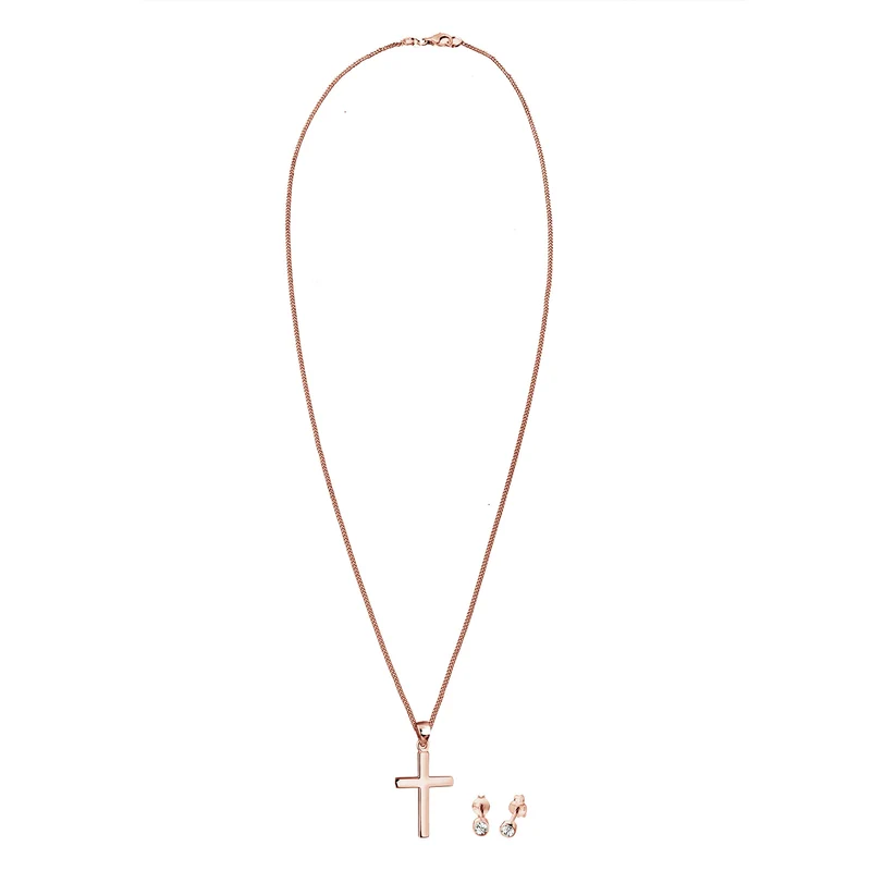 Schmuckset Kreuz | Mit Kristallen von Swarovski® (Weiß)