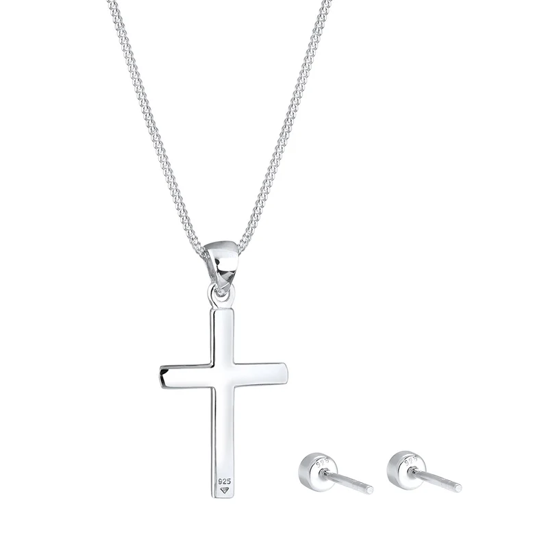 Schmuckset Kreuz | Mit Kristallen von Swarovski® (Weiß)