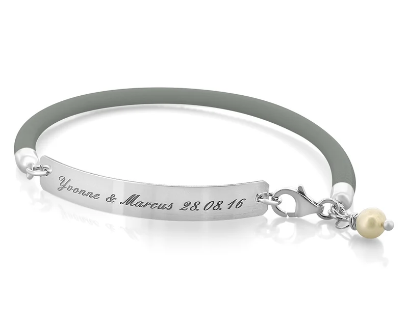 DAMEN LEDER ARMBAND GRAVUR DAMENARMBAND ANTHRAZIT PERLE TEXT