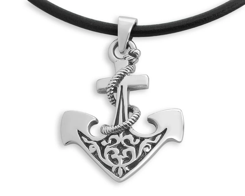 LEDERKETTE MIT ANKER, HERRENSCHMUCK, LEDER, MÄNNERSCHMUCK