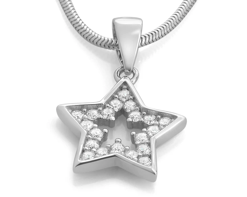 HALSKETTE MIT STERN, ANHÄNGER MIT ZIRKONIA, SILBERSCHMUCK, 925er SILBER