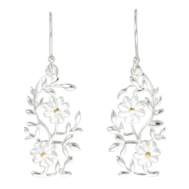 Grace Silver Flower Bouquet Drop Earrings with Gold