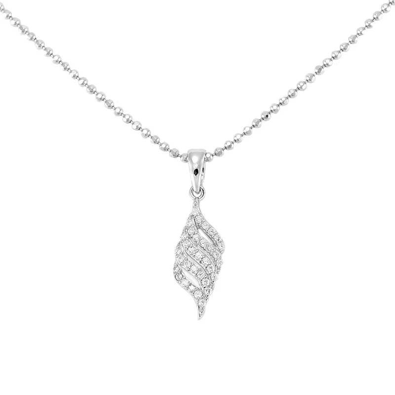 Silver & CZ Pave Leaf Pendant Necklace