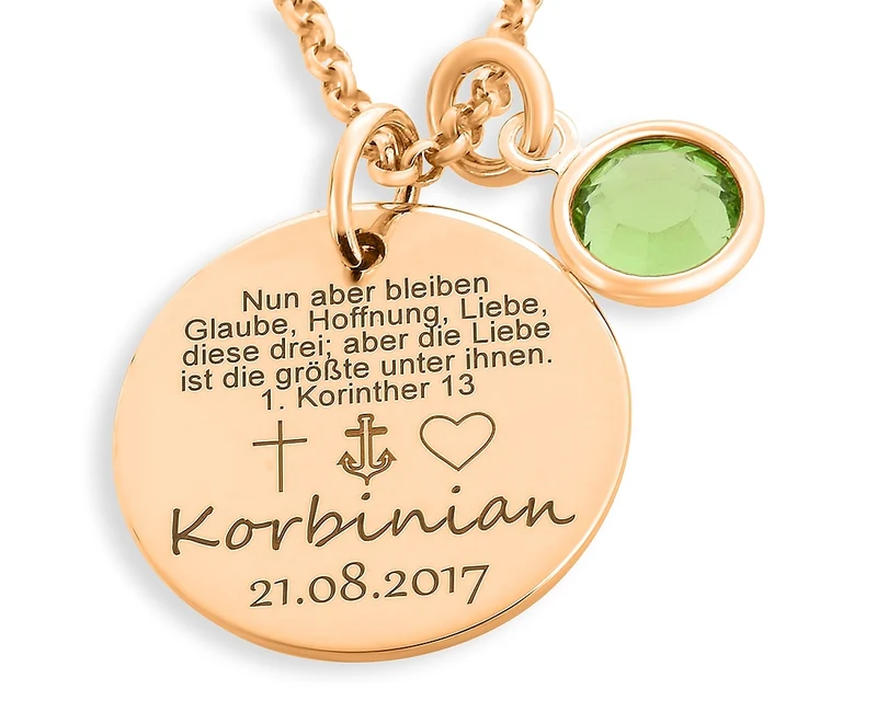 KINDERSCHMUCK ZUR TAUFE KETTE MIT GRAVUR HALSKETTE MÄDCHEN TEXT INDIVIDUELL