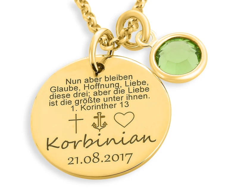 TAUFKETTE MIT GRAVUR TAUFSCHMUCK JUNGE GOLD NAMENSKETTE TAUFE TEXT PSALM