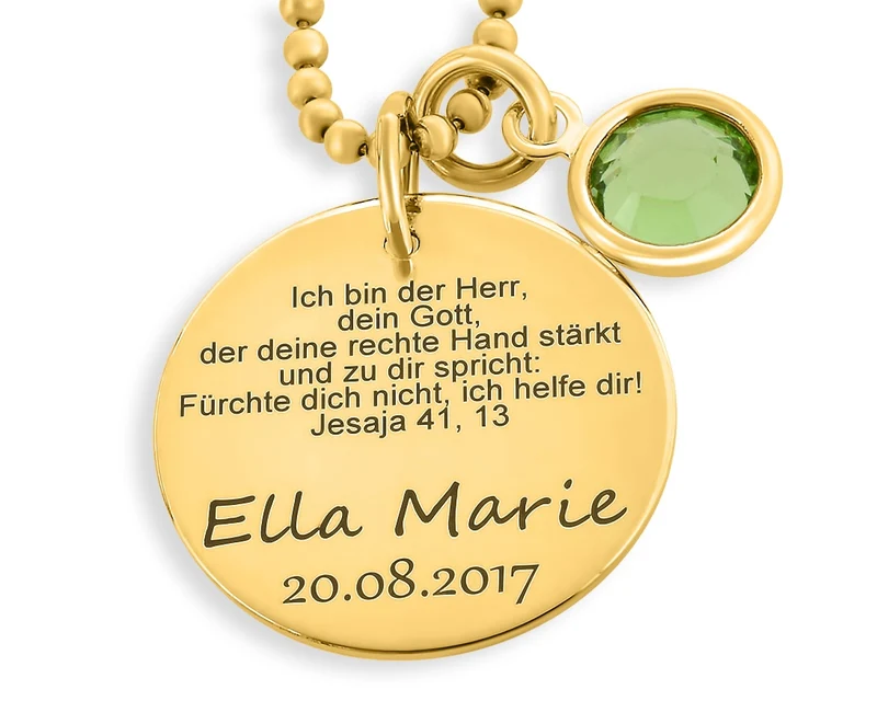 GOLD KETTE ZUR TAUFE, KINDERSCHMUCK, TAUFE, GEBURTSSTEIN, HALSKETTE MIT NAMEN
