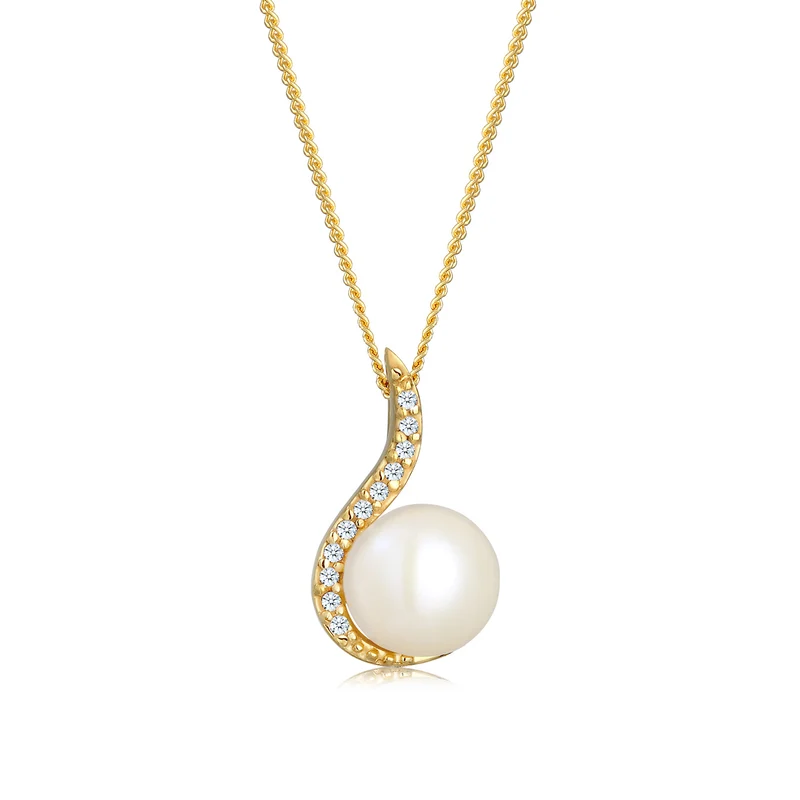 Halskette | Süßwasserperle, Diamant (Weiß, 0,055 ct)