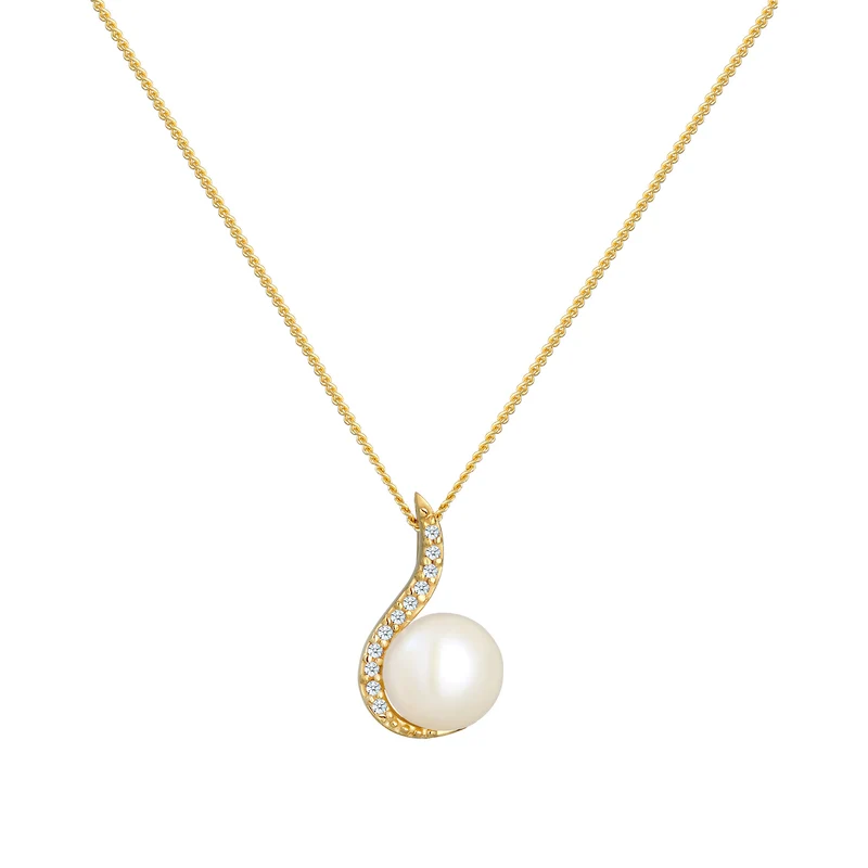 Halskette | Süßwasserperle, Diamant (Weiß, 0,055 ct)