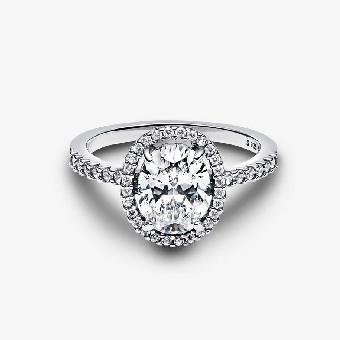 Oval Sparkling Halo Statement Ring, Size 52