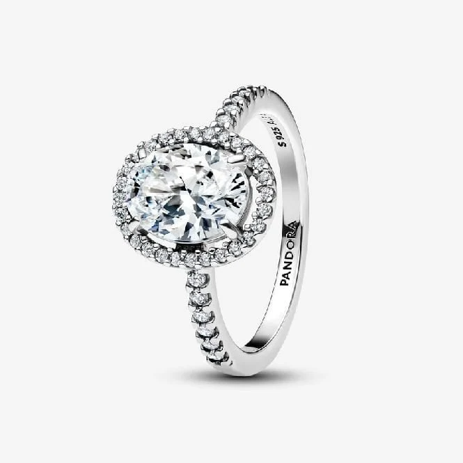 Oval Sparkling Halo Statement Ring, Size 48