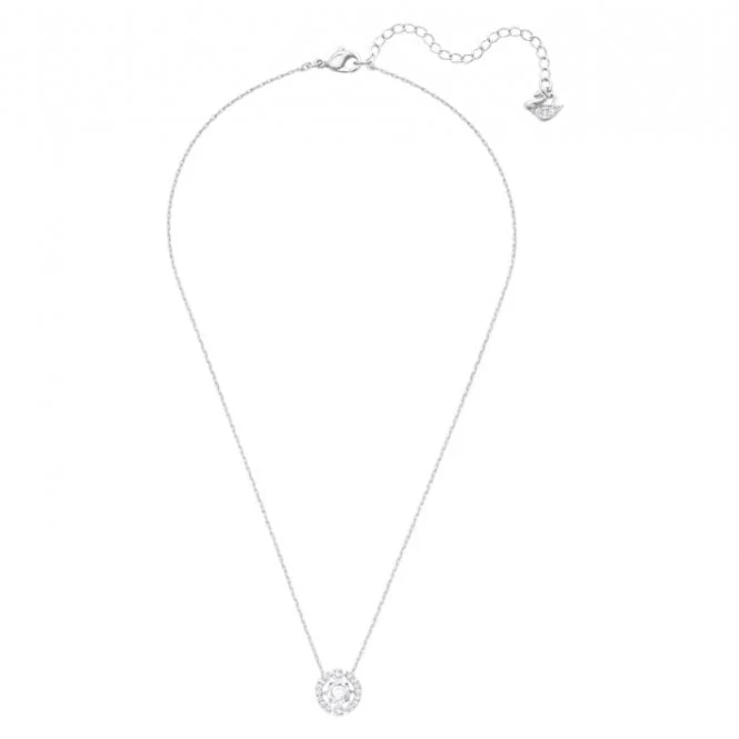 Una White Crystal Round Pendant Necklace in Rhodium Silver