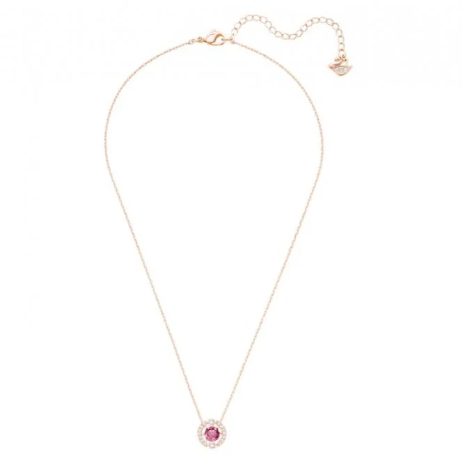 Una Red Crystal Round Pendant Necklace in Rose Gold