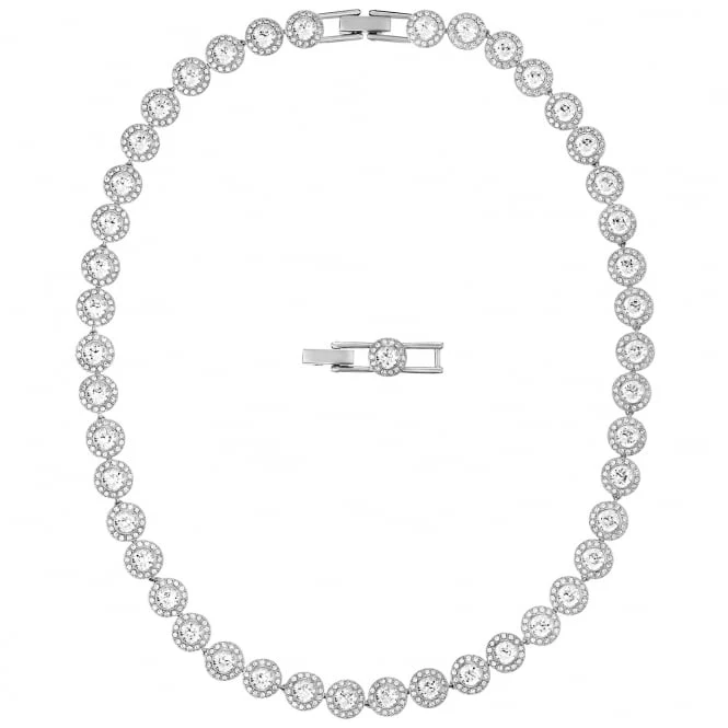 Una Angelic All-Around White Crystal Pendant Necklace in Rhodium Silver