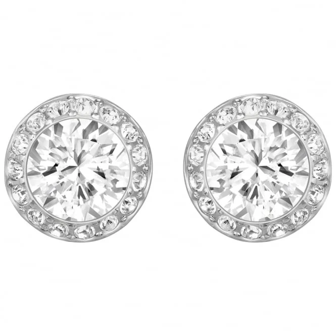 Una Angelic White Crystal Pave Earrings in Rhodium Silver