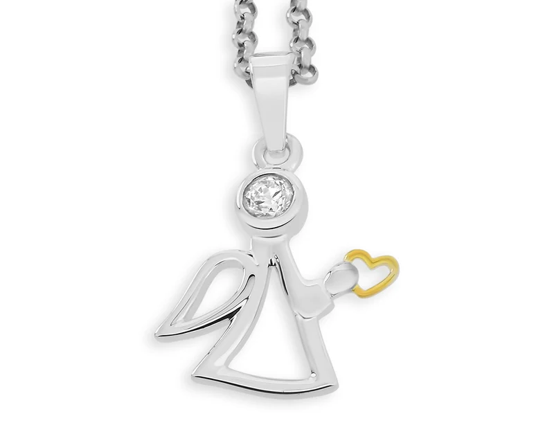 SCHUTZENGEL KETTE: TAUFGESCHENK ENGEL HERZ ZIRKONIA WEISS TAUFSCHMUCK