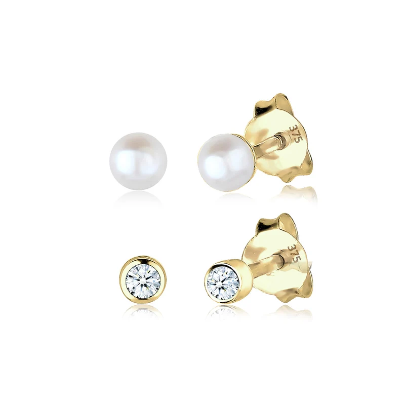 Ohrringset | Süßwasserperle, Diamant ( Weiß, 0,06 ct )