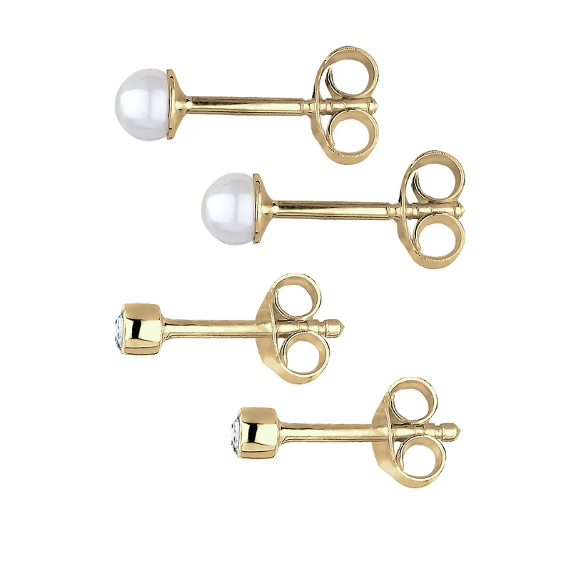 Ohrringset | Süßwasserperle, Diamant ( Weiß, 0,06 ct )