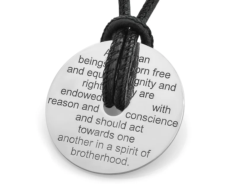 HUMAN RIGHTS NECKLACE LEDERKETTE MENSCHENRECHTE HALSKETTE DESIGN HERREN KETTE TEXT