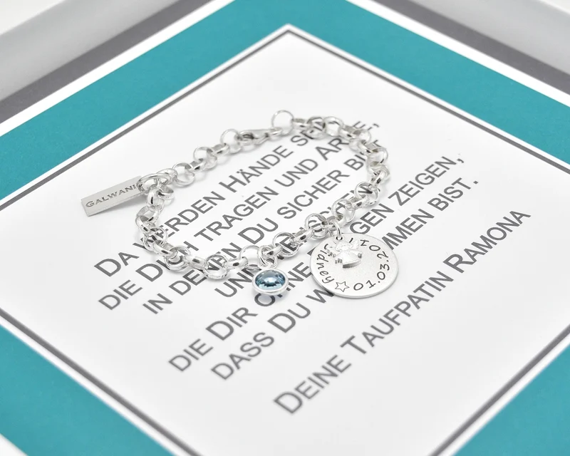 TAUFARMBAND SILBER, ARMBAND MIT GRAVUR, GESCHENK SCHACHTEL, TAUFGESCHENK PATENKIND