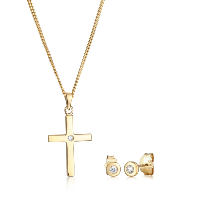 Schmuckset Kreuz | Diamant ( Weiß, 0,075 ct )