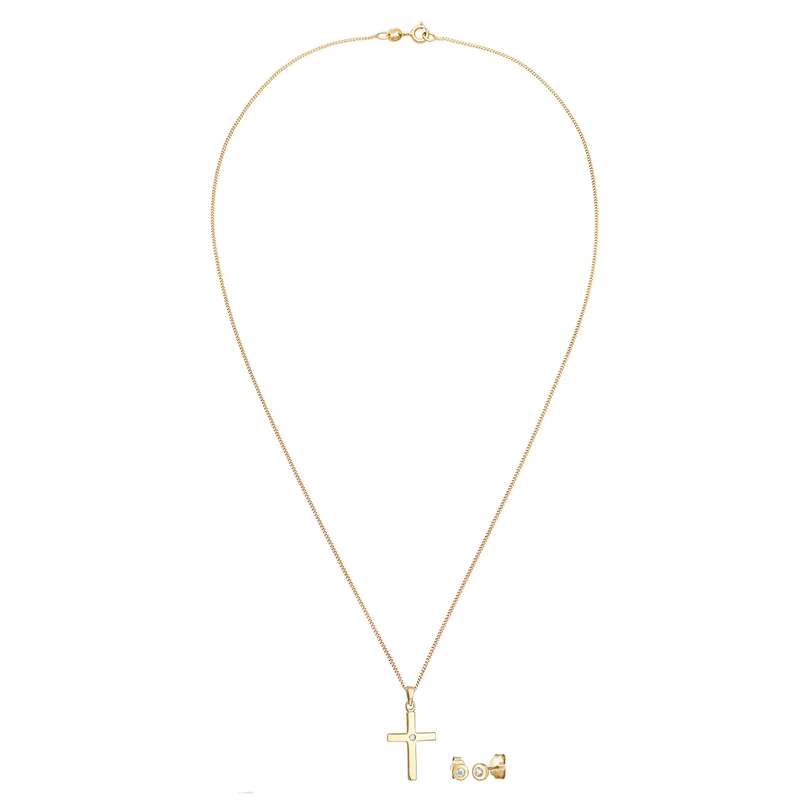 Schmuckset Kreuz | Diamant ( Weiß, 0,075 ct )