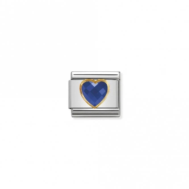 Classic Gold CZ Facetted Blue Heart Love & Hearts Charms