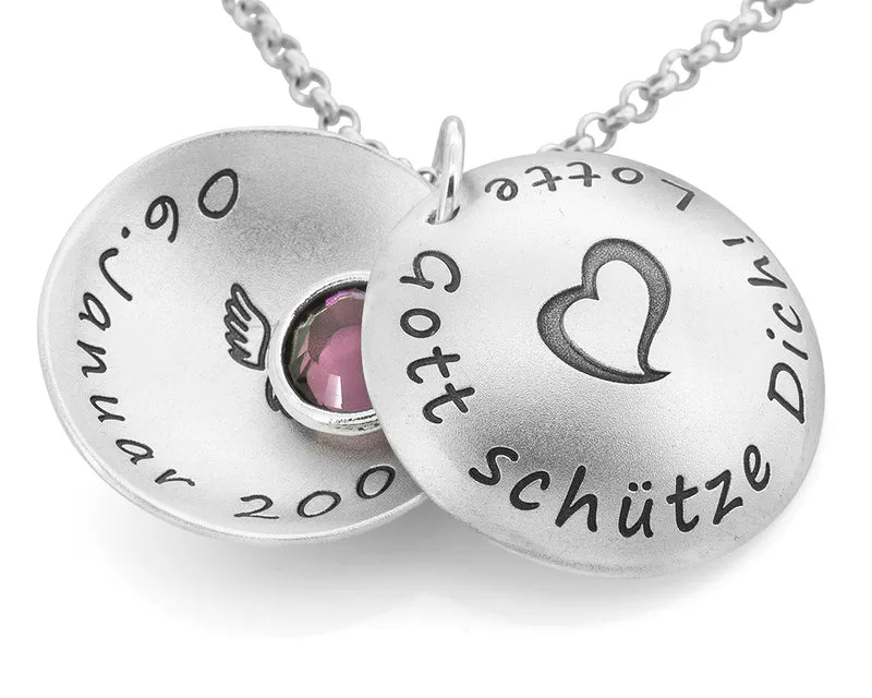 TAUFMEDAILLON, GRAVUR, GESCHENK ZUR TAUFE, 925 SILBER, GEBURTSSTEIN