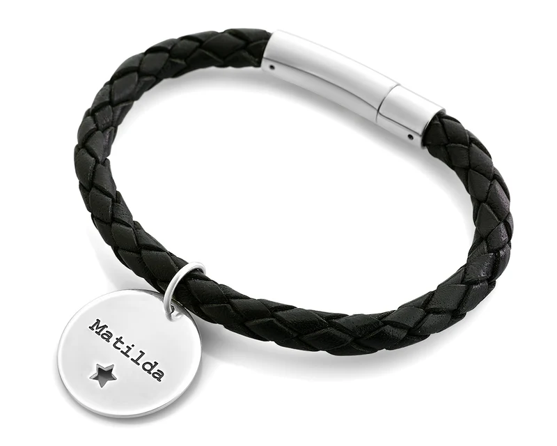 LEDERARMBAND HERREN GRAVUR MÄNNER ARMBAND LEDER 925 SILBER ANHÄNGER PERSONALISIERT