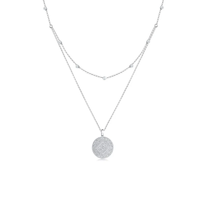 Layer-Halskette Plättchen | Mit Kristallen von Swarovski® (Weiß)