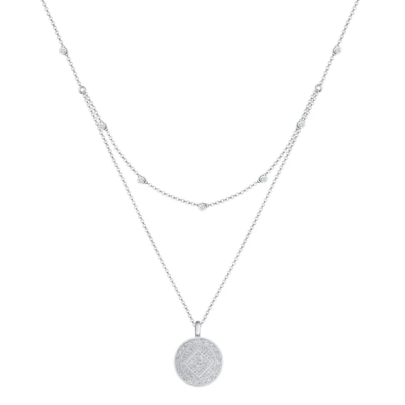 Layer-Halskette Plättchen | Mit Kristallen von Swarovski® (Weiß)