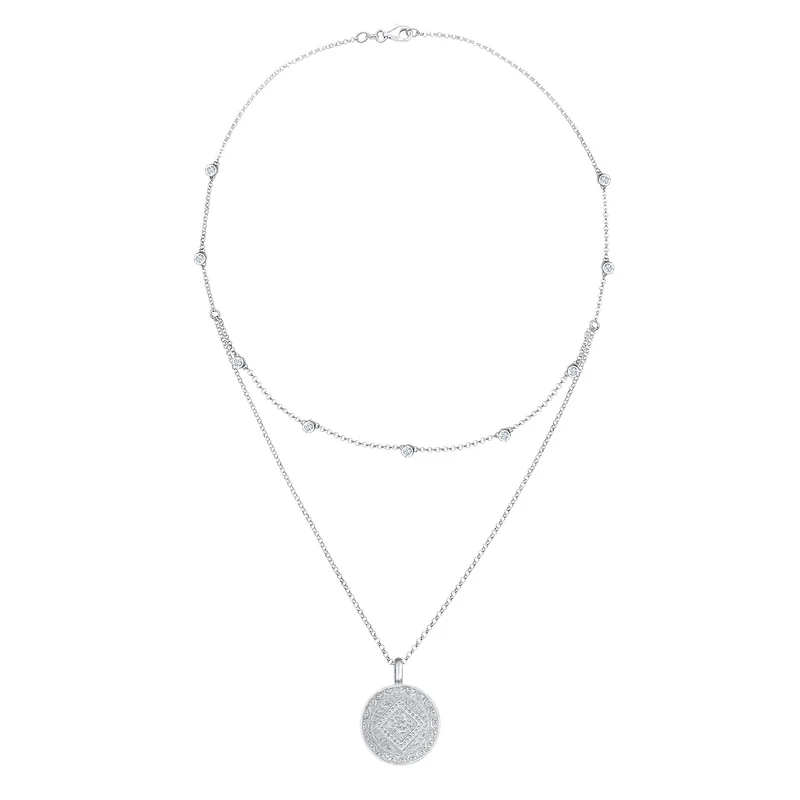 Layer-Halskette Plättchen | Mit Kristallen von Swarovski® (Weiß)