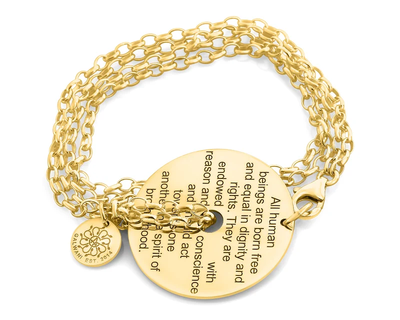 HUMAN RIGHTS ARMBAND, GALWANI HUMANITY BRACELET, GOLD SCHMUCK