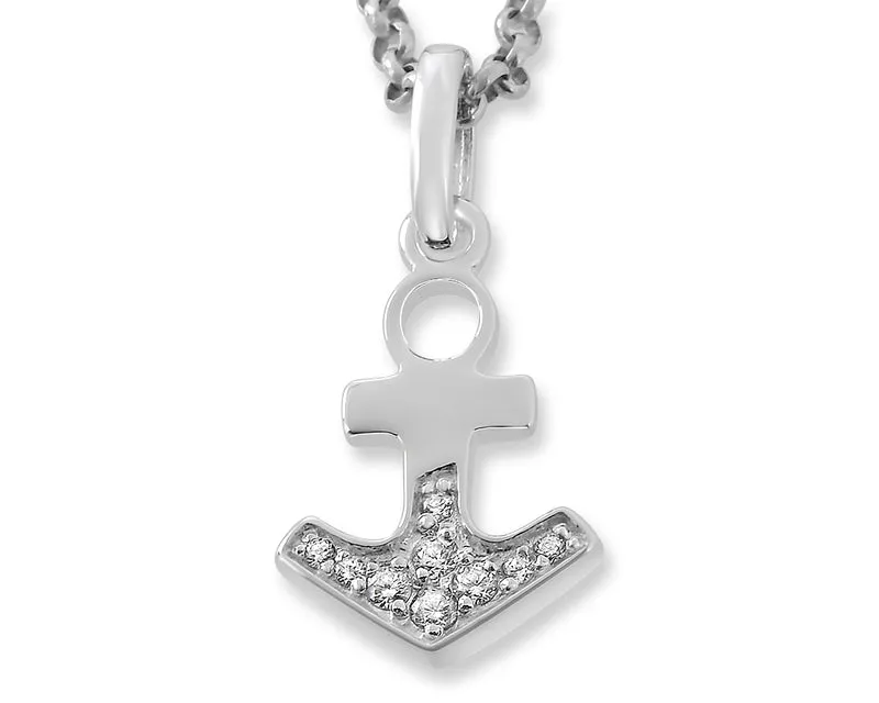 SILBERKETTE ANKER MARITIM, ANHÄNGER KETTE, DAMENSCHMUCK, ZIRKONIA WEISS