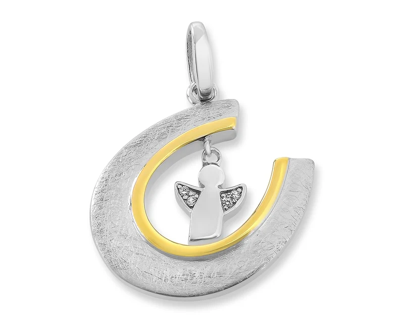 ANHÄNGER 925 SILBER ENGEL HUFEISEN SCHUTZENGEL SILBERSCHMUCK TAUFE KOMMUNION