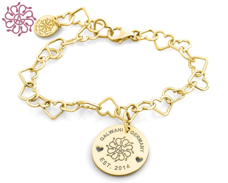 GALWANI ARMBAND MIT HERZEN GOLD DESIGNER SCHMUCK DAMEN GOLDARMBAND TEXT