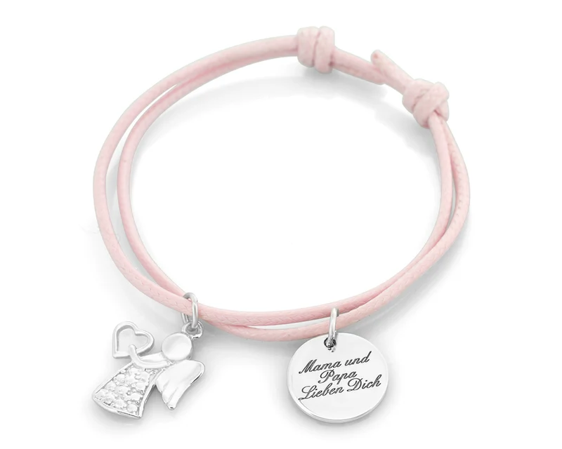 KINDERSCHMUCK MÄDCHEN GRAVUR TAUFE ARMBAND KOMMUNION 925 SILBER ROSA ENGEL