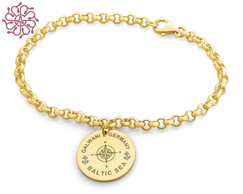 GALWANI ARMBAND VERGOLDET, ANKER UND KOMPASS, MARKENSCHMUCK, JEWELRY BRAND