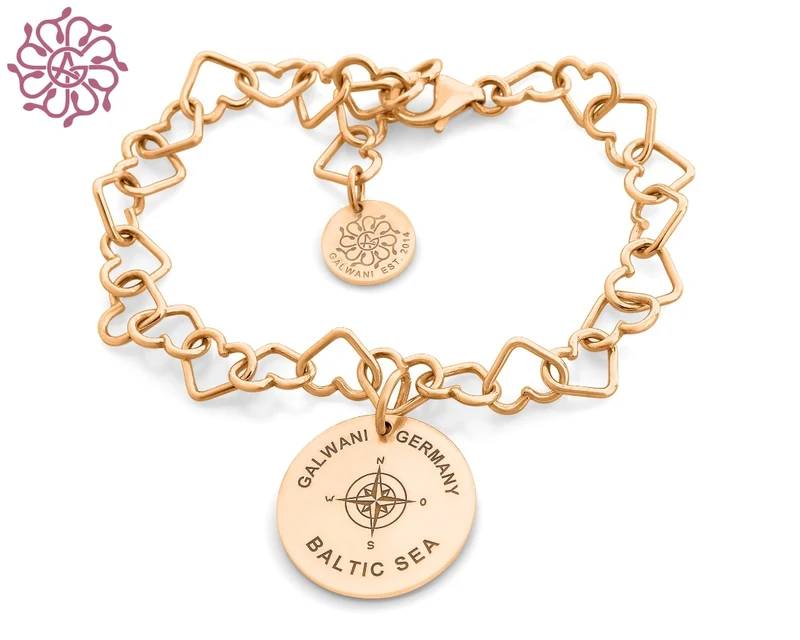 GALWANI HERZ ARMBAND MIT KOMPASS ROSÉ VERGOLDET DAMEN SCHMUCK DESIGNERARMBAND