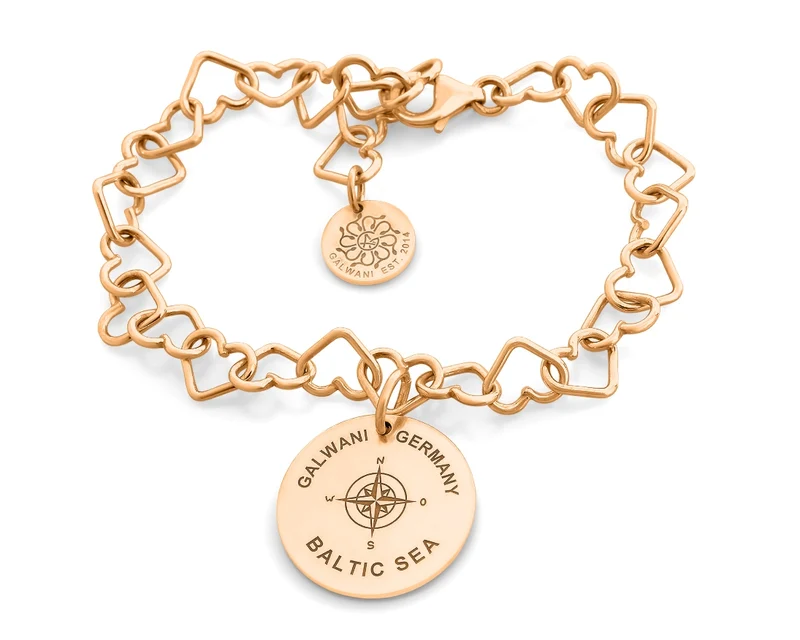 GALWANI HERZ ARMBAND MIT KOMPASS ROSÉ VERGOLDET DAMEN SCHMUCK DESIGNERARMBAND