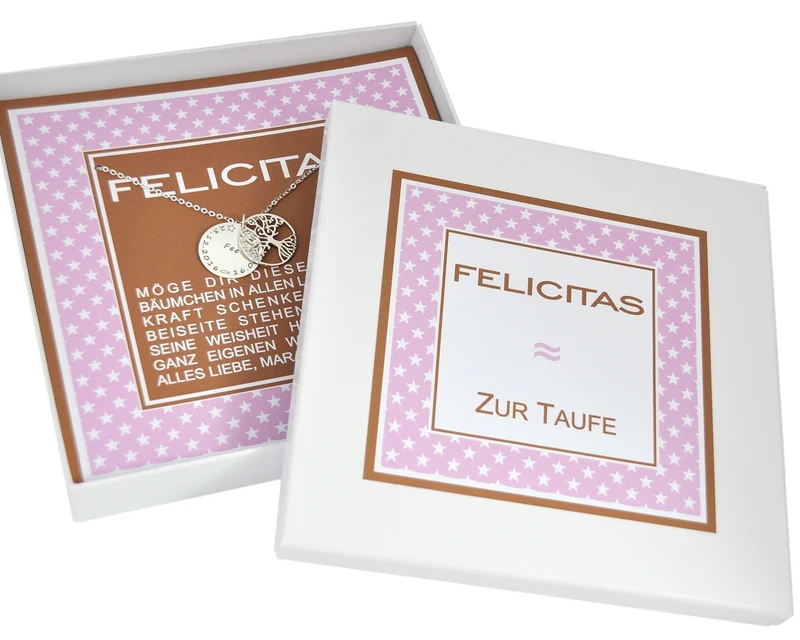 LEBENSBAUMKETTE MIT GRAVUR, GESCHENK ZUR TAUFE, PERSONALISIERTE SCHACHTEL