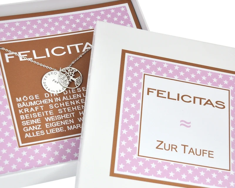 LEBENSBAUMKETTE MIT GRAVUR, GESCHENK ZUR TAUFE, PERSONALISIERTE SCHACHTEL