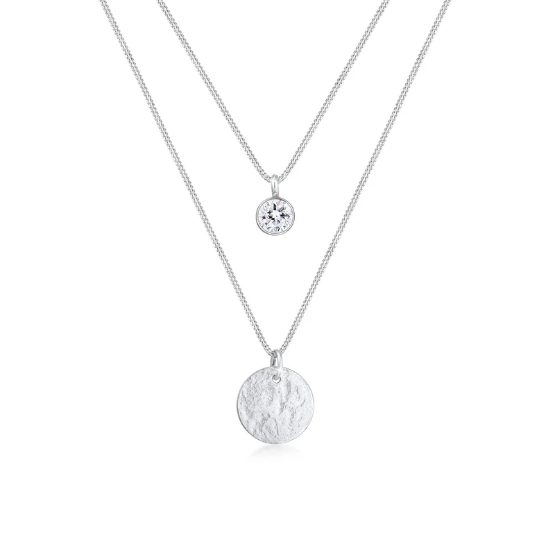 Layer-Halskette Plättchen | Mit Kristallen von Swarovski® (Weiß)