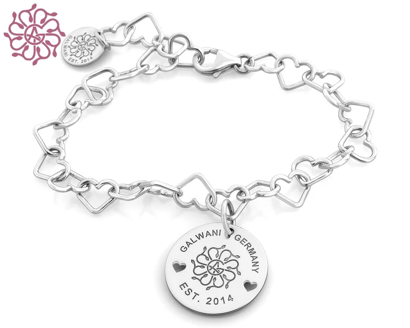 GALWANI HERZ ARMBAND DESIGNER SCHMUCK DAMEN SILBERARMBAND HERZEN