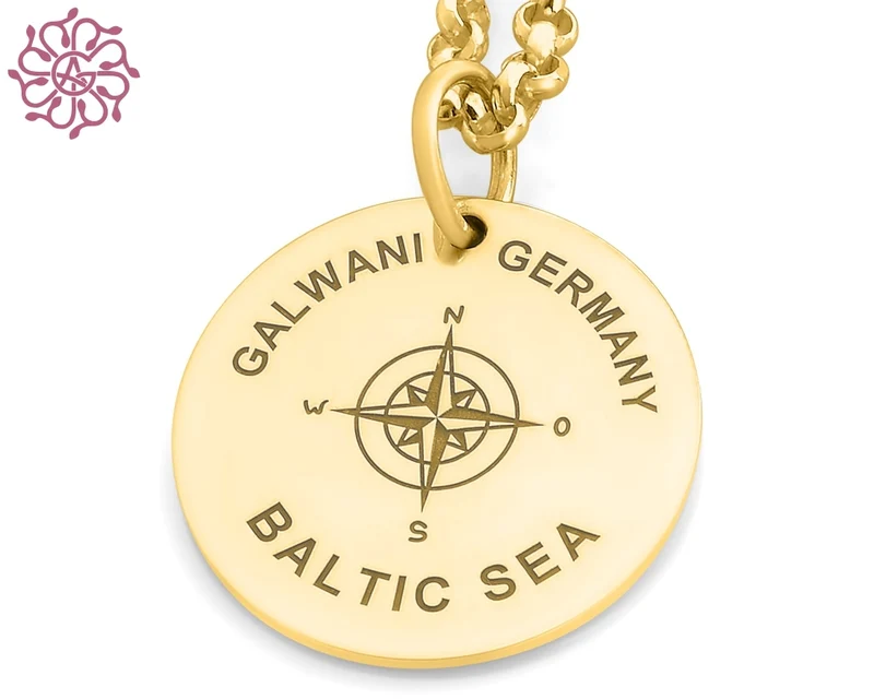 GALWANI KETTE MARITIM MIT KOMPASS VERGOLDET, DESIGNER SCHMUCK DAMEN