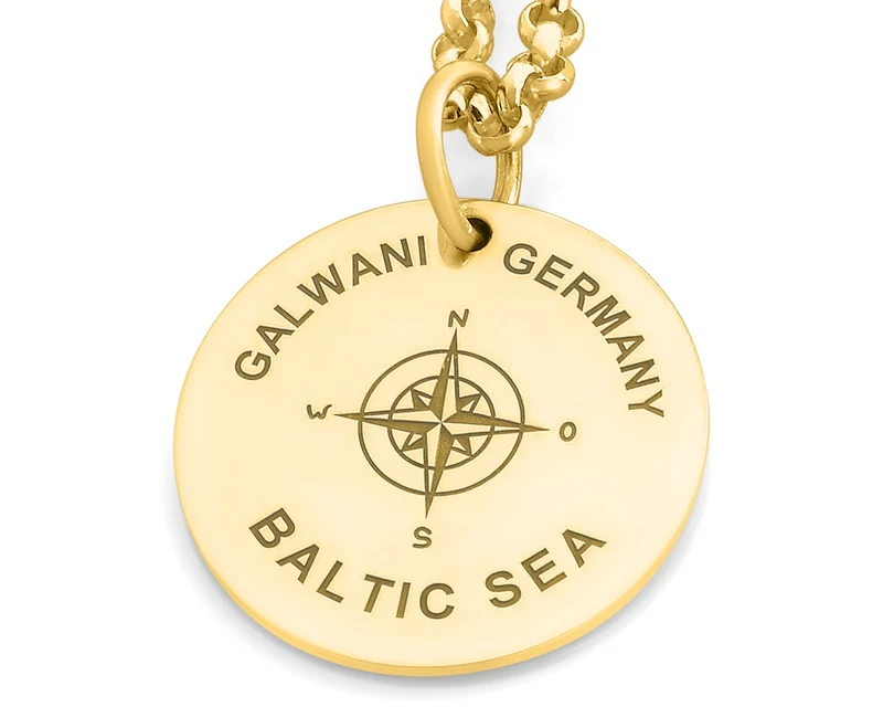 GALWANI KETTE MARITIM MIT KOMPASS VERGOLDET, DESIGNER SCHMUCK DAMEN