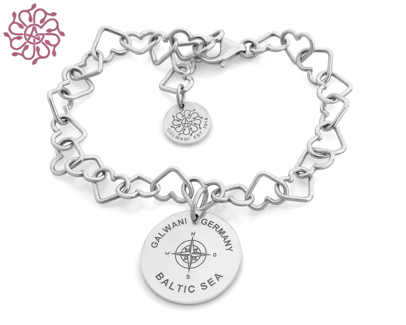 GALWANI HERZ ARMBAND MIT KOMPASS, DESIGNER SCHMUCK DAMENARMBAND MODERN